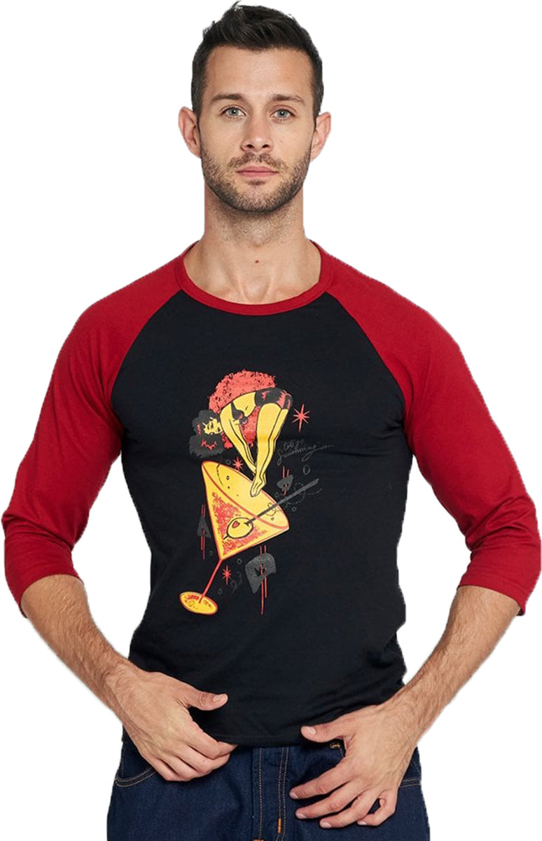Collectif_JAKE_Lets_Go_Swimming_PIN_UP_MARTINI_50s_Raglan_Baseball_SHIRT_Schwarz-1
