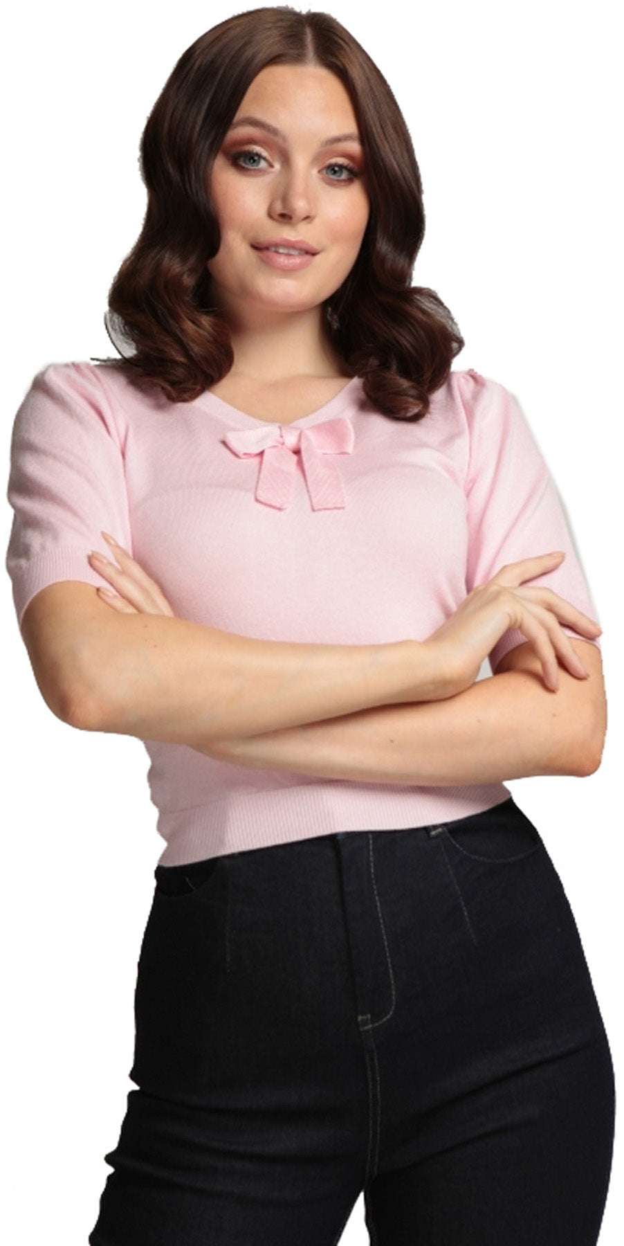 Collectif_JENNIFER_Retro_BOW_Knitted_Feinstrick_V-NECK_50s_SHIRT_Oberteil_Rosa_killer_kirscheCty8vgQN9xqXq