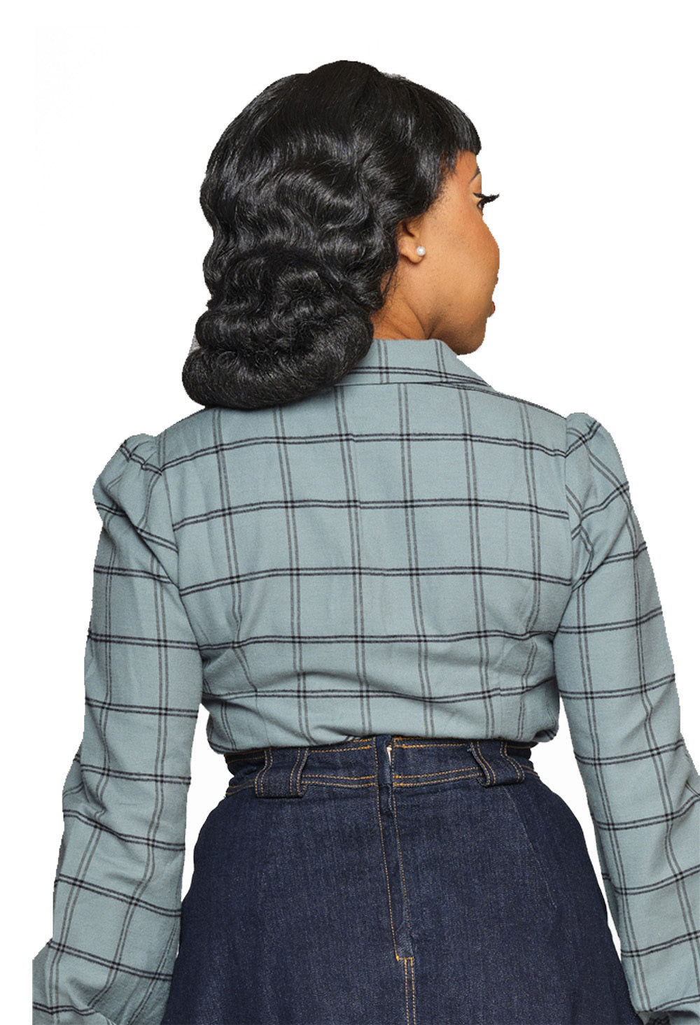Collectif_JERRY_SEAFOAM_Vintage_Check_50s_Bishop_Sleeve_BLOUSE__Bluse_-_Mint-5