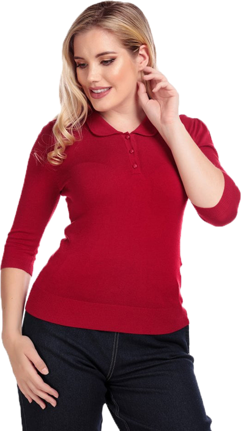 Collectif_JORGIE_Vintage_BUBIKRAGEN_Dreiviertelarm_50s_JUMPER_Pullover_Rot_killer_kirsche