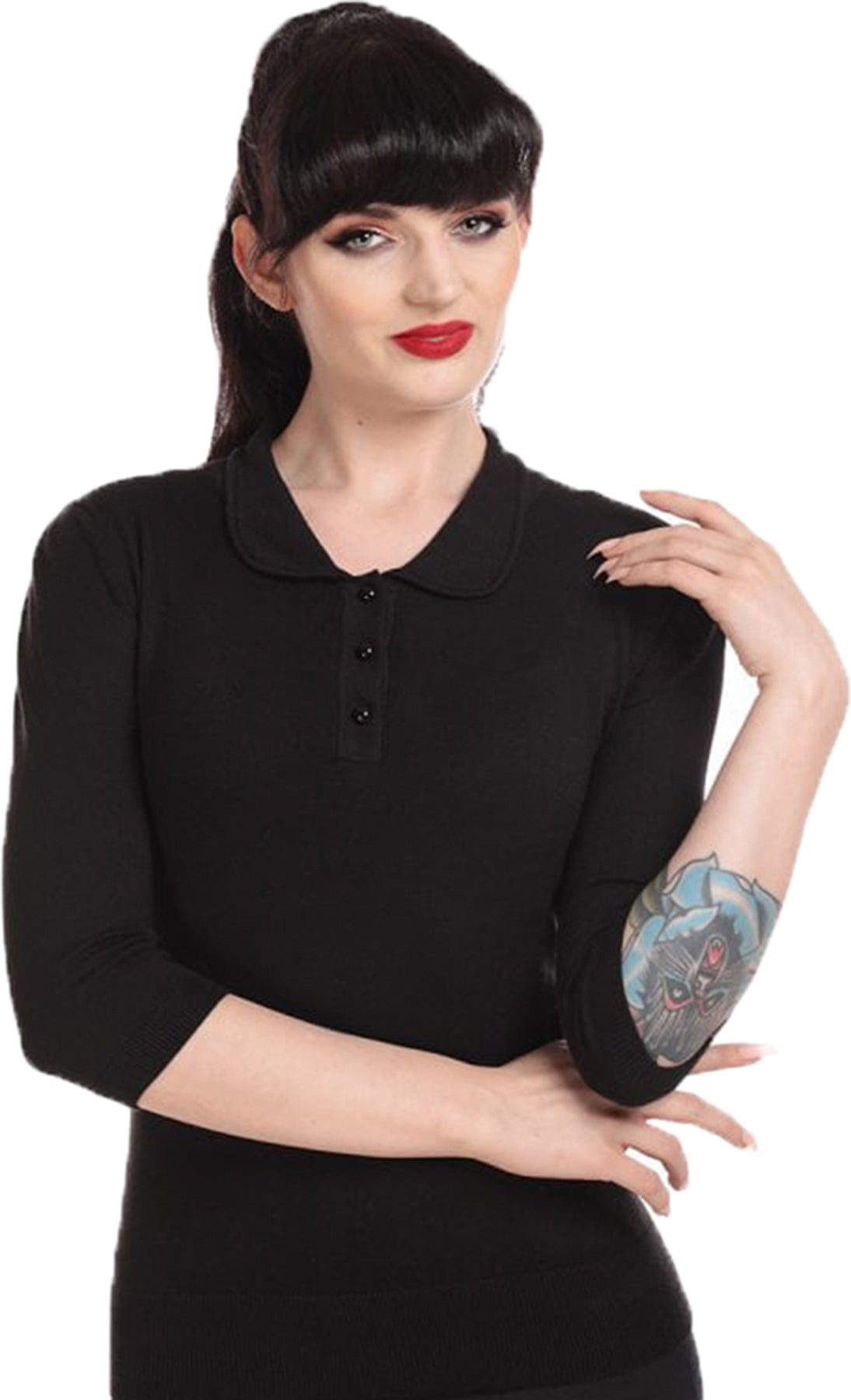 Collectif_JORGIE_Vintage_BUBIKRAGEN_Dreiviertelarm_50s_JUMPER_Pullover_Schwarz_killer_kirschetSeEzDfVN79Ww
