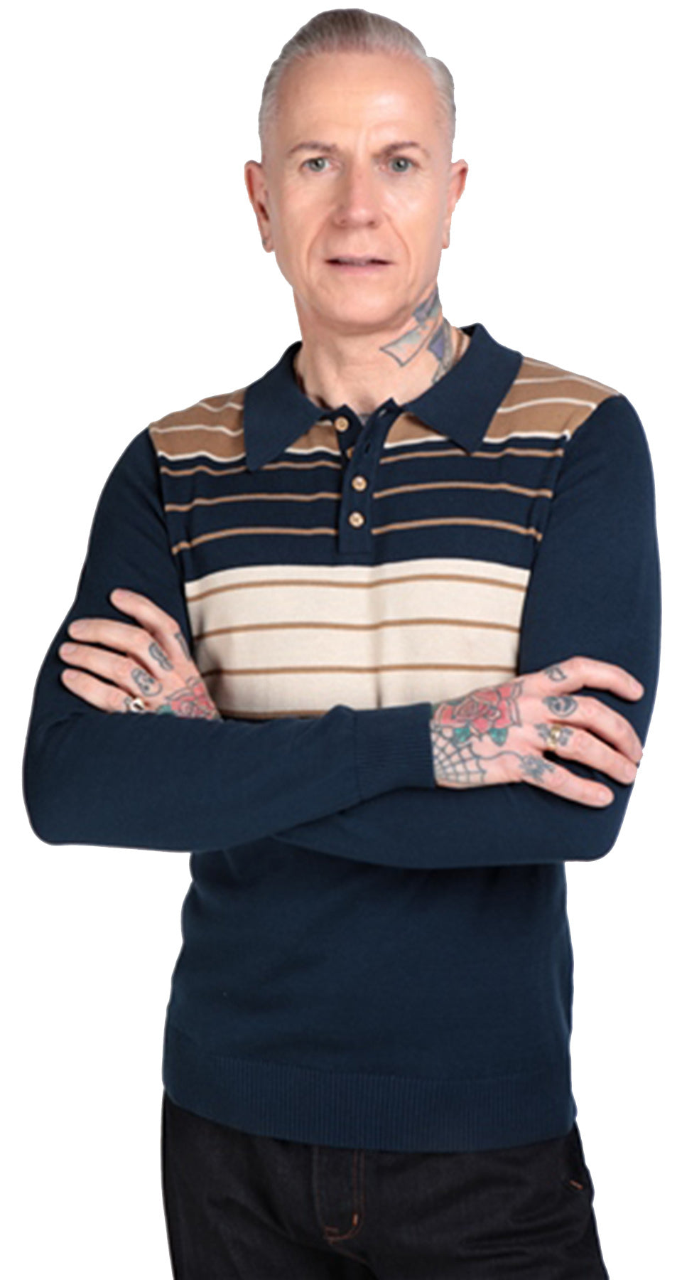 Collectif_JO_Vintage_HUNTER_STRIPE_Streifen_Langarm_POLO_Strick_Oberteil_PULLOVER_-_Blau_killer_kirsche_1