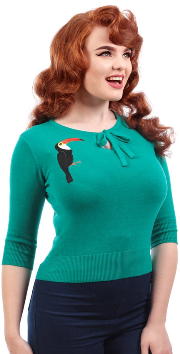 Collectif_JULIANA_Vintage_Tropical_TOUCAN_Bow_3_4_Arm_JUMPER_Pullover-1