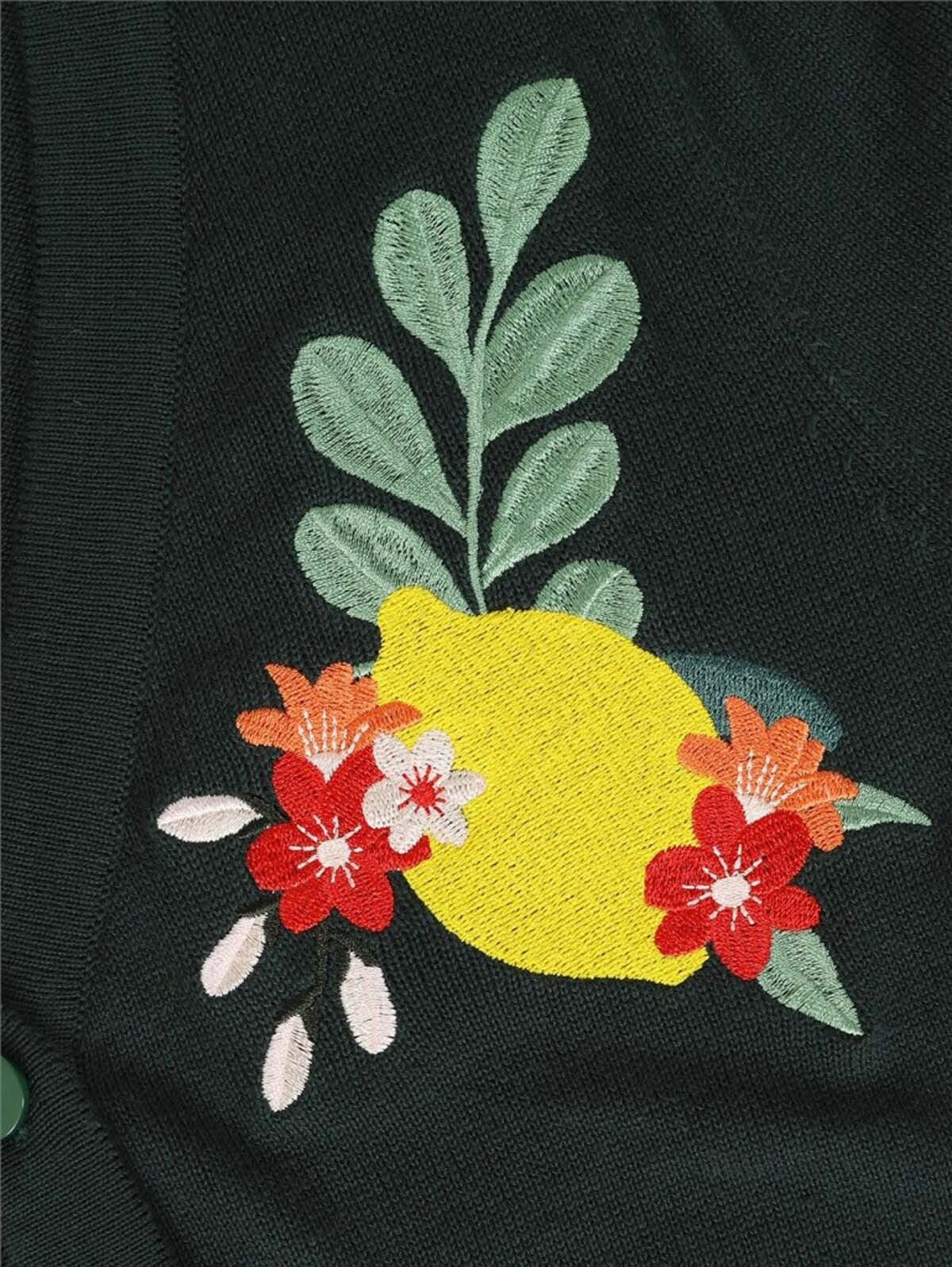 Collectif_JUNE_LEMON_Bloom_Vintage_V-NECK_Kurzarm_CARDIGAN_Strickjacke_-_Dunkelgruen-3