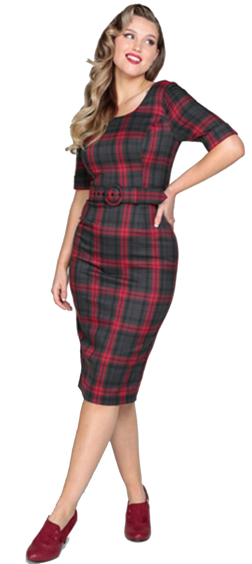 Collectif_JUNE_SMOKY_Check_TARTAN_Karo_Halbarm_PENCIL_DRESS_Bleistiftkleid_killer_kirsche_1