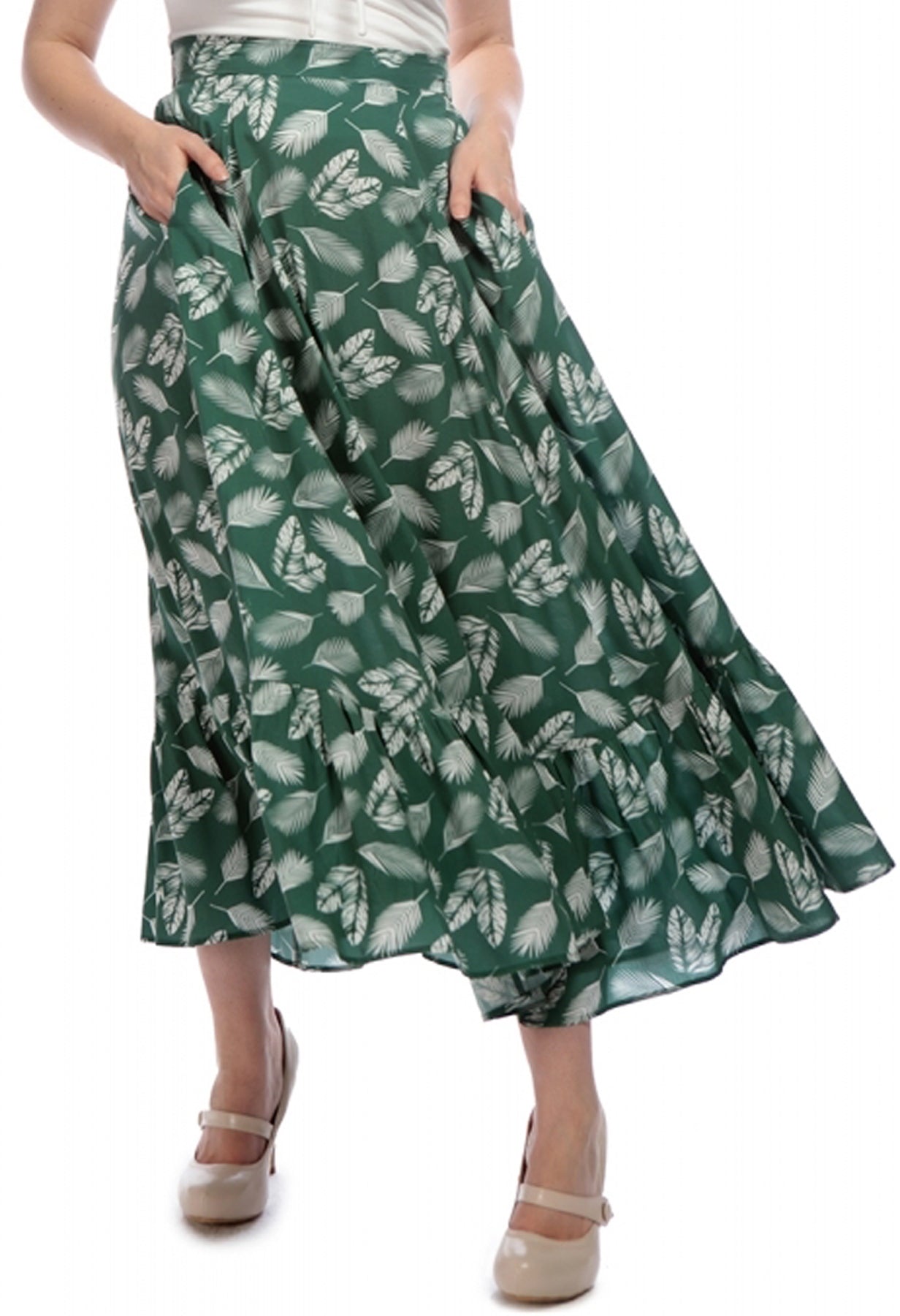 Collectif_KATRINA_LEAVY_GREEN_Palmblatt_TROPICAL_Volant_Midi_SWING_SKIRT_Rock_killer_kirsche_2