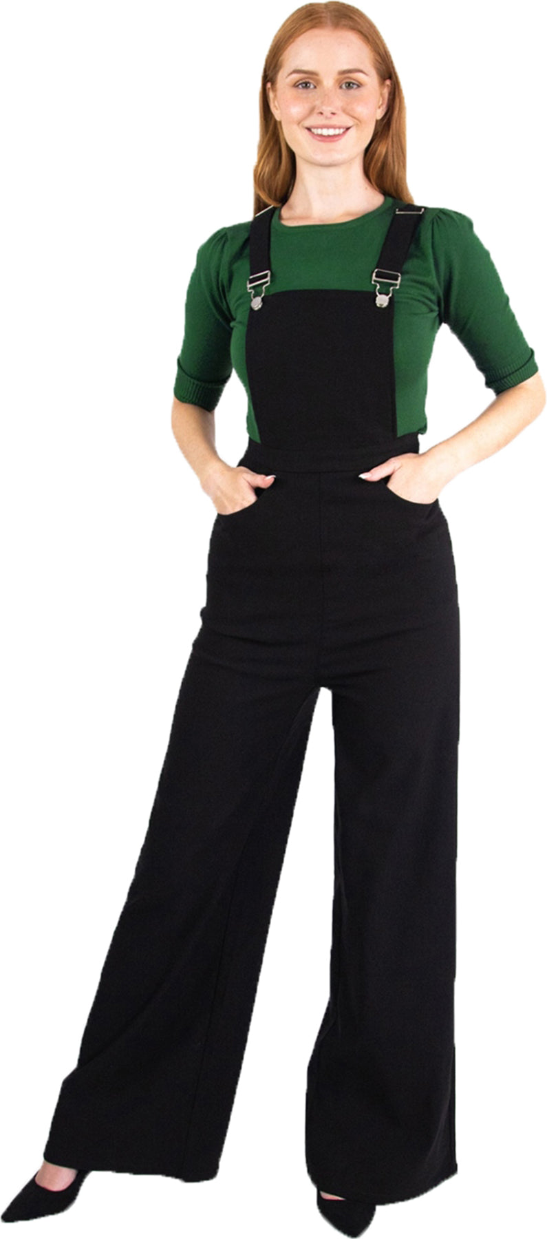 Collectif_KAYDEN_Retro_50s_PLAIN_High_Waisted_MARLENE_Latzhose_DUNGAREES_Schwarz_Killer_Kirsche-1