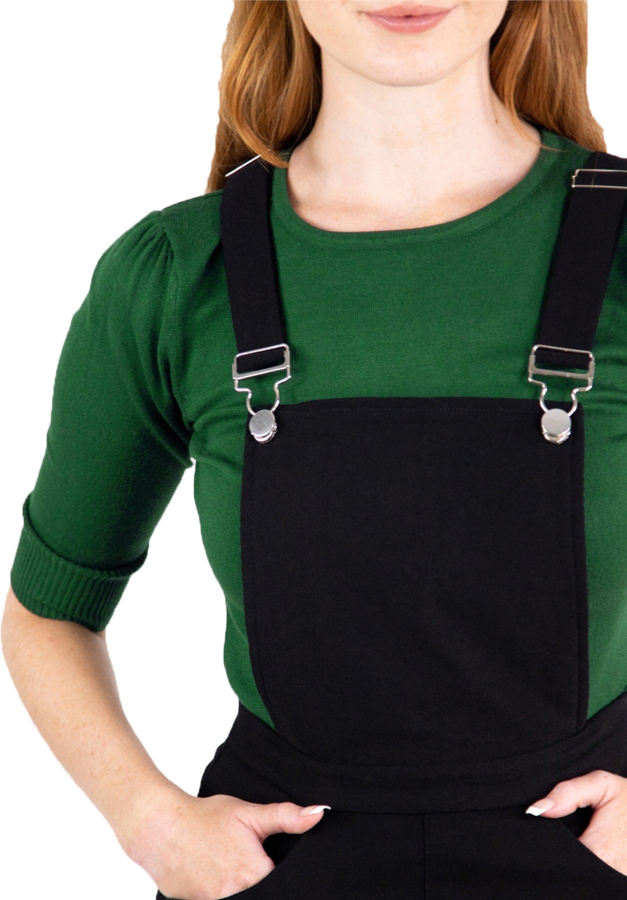 Collectif_KAYDEN_Retro_50s_PLAIN_High_Waisted_MARLENE_Latzhose_DUNGAREES_Schwarz_Killer_Kirsche-4