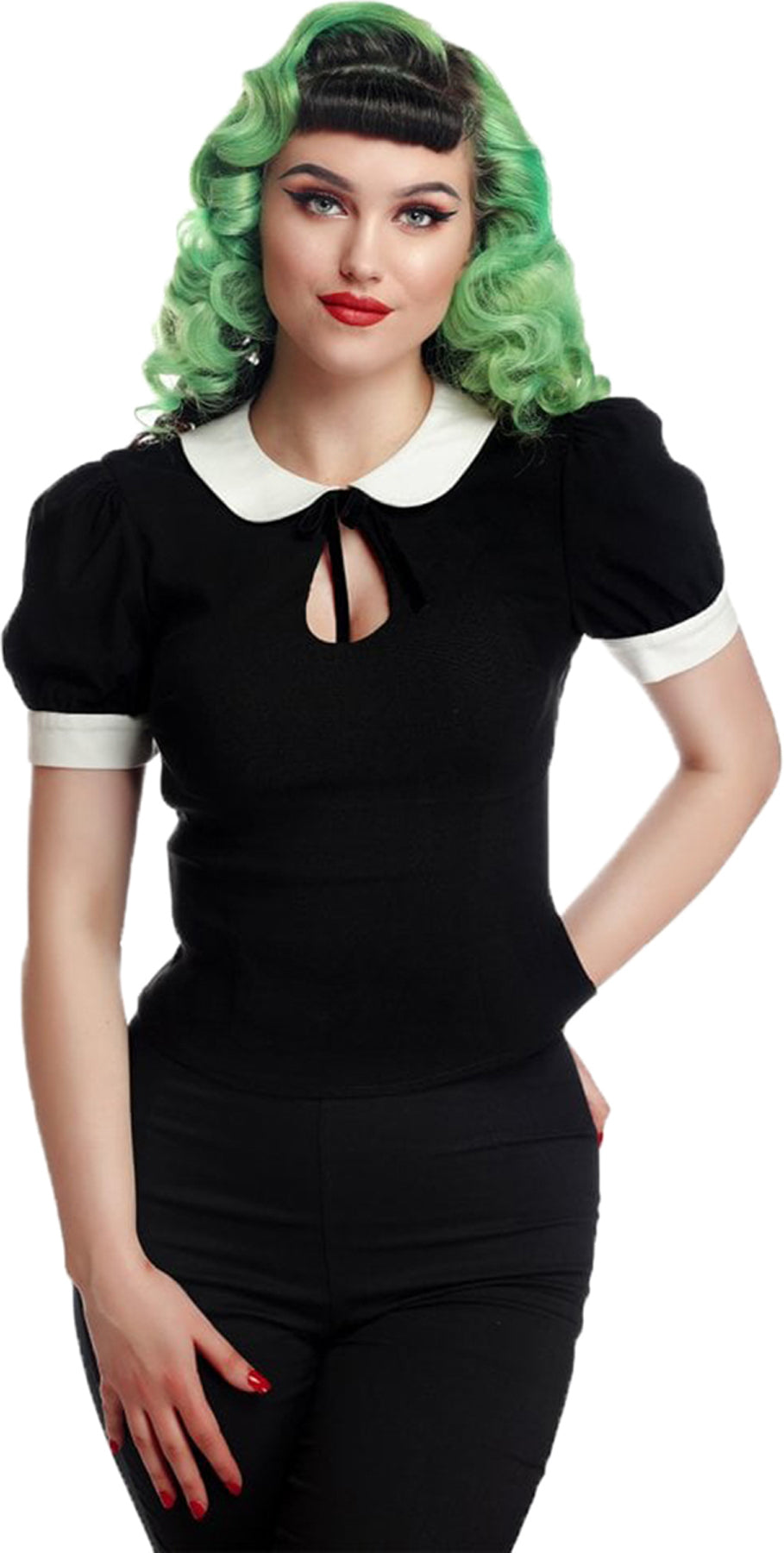 Collectif_KHLOE_Vintage_PETER_PAN_Peephole_KURZARM_Bluse_SHIRT_Schwarz_killer_kirscheLR87r00EH6C79