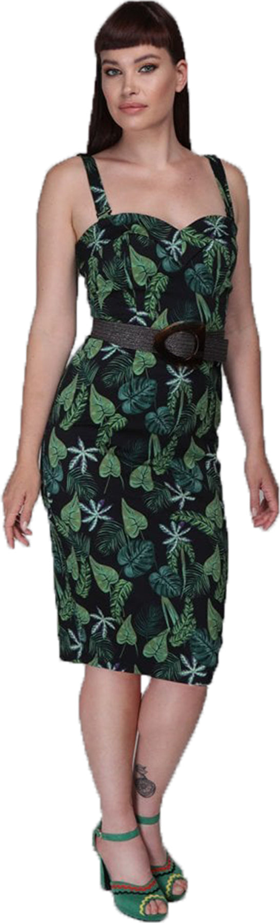 Collectif_KIANA_Tropical_BLACK_FOREST_Palmblatt_TRaeGER_Dress_PENCIL_KLEID_killer_kirsche