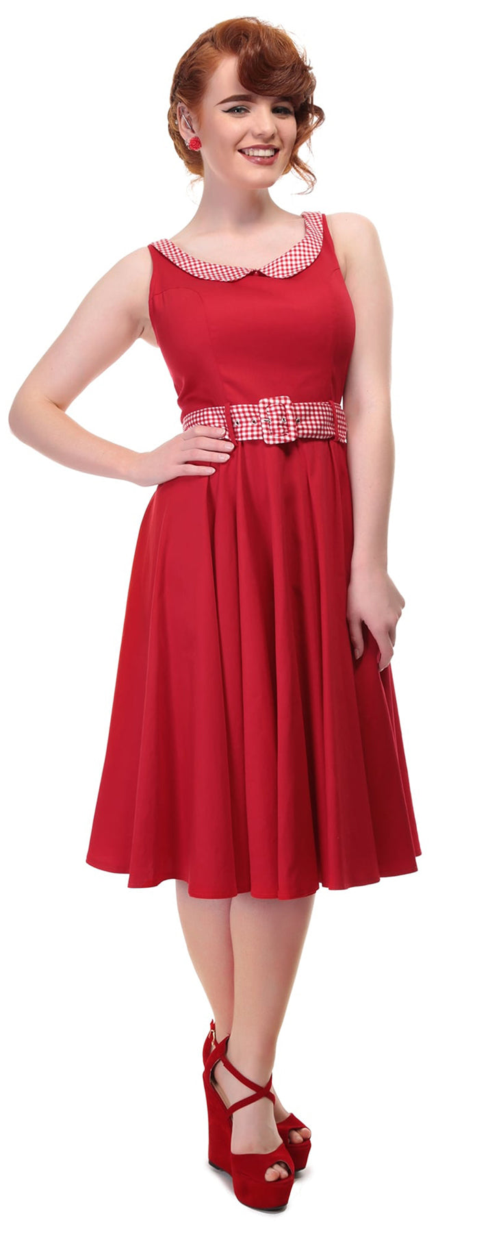 Collectif_KITTY_Gingham_Pepita_Trim_Vintage_SWING_Dress_Kleid_killer_kirsche