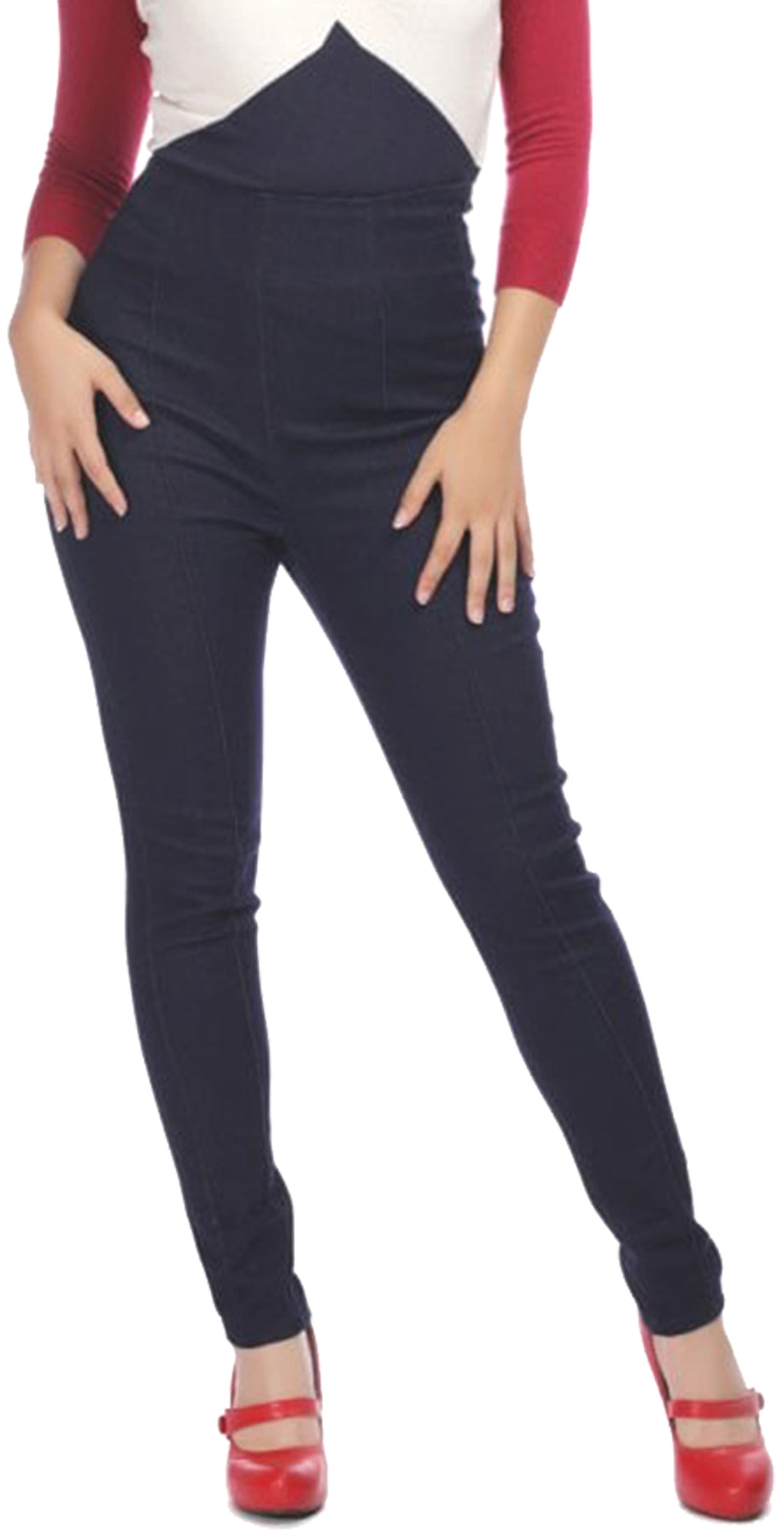 Collectif_LARA_Vintage_Denim_Button_HIGH_WAISTED_Slim_Fit_JEANS_Hose_killer_kirsche