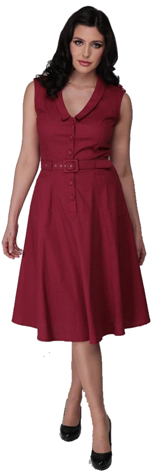 Collectif_LEONIE_Vintage_PLAIN_V-Neck_BUTTONED_50s_Shirtwaister_SWING_DRESS_Kleid_killer_kirschepJ2Kp2AbTJzRB
