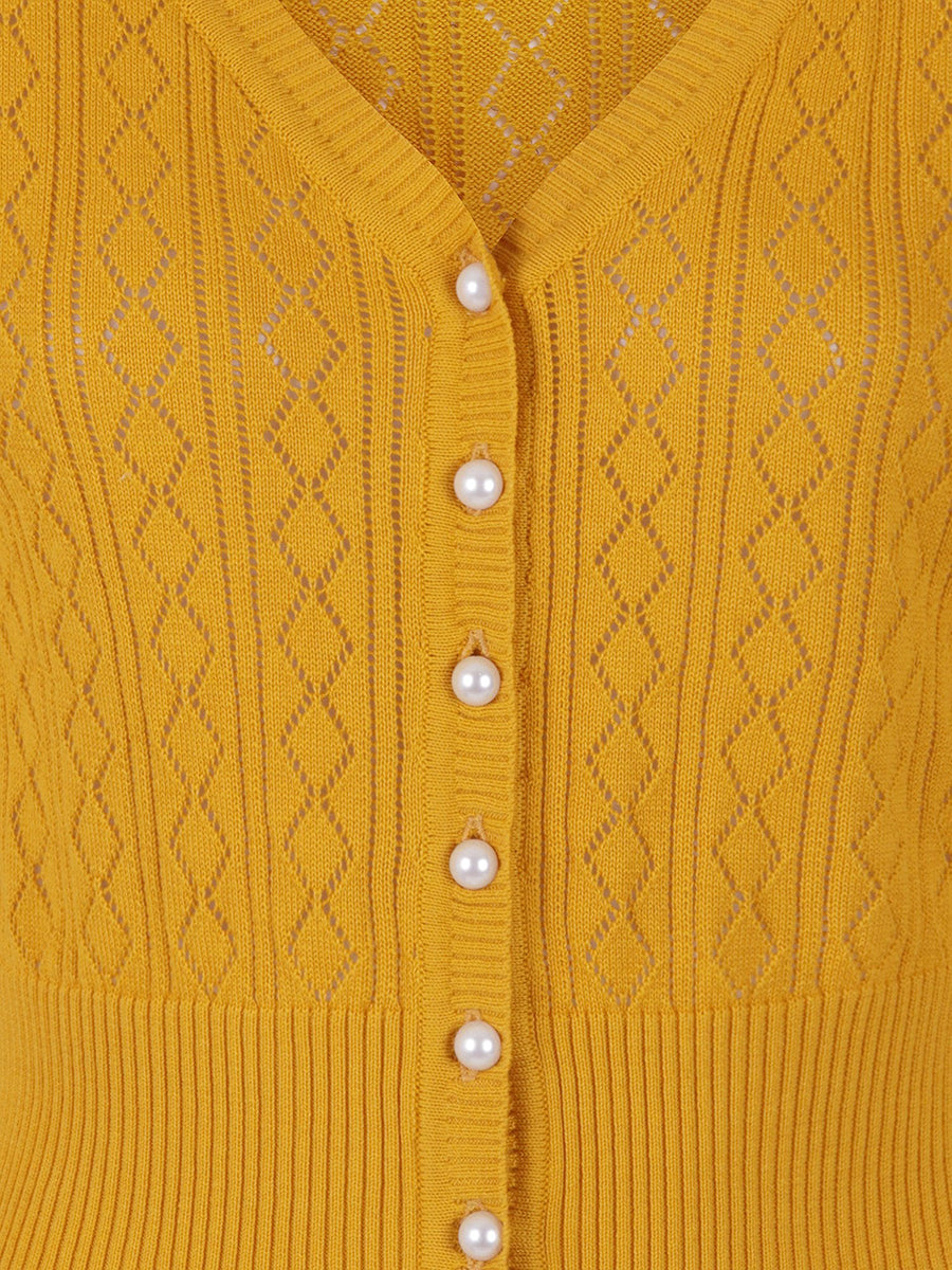 Collectif_LINDA_Vintage_DIAMOND_Lochmuster_CARDIGAN_Strickjacke_Senfgelb-4