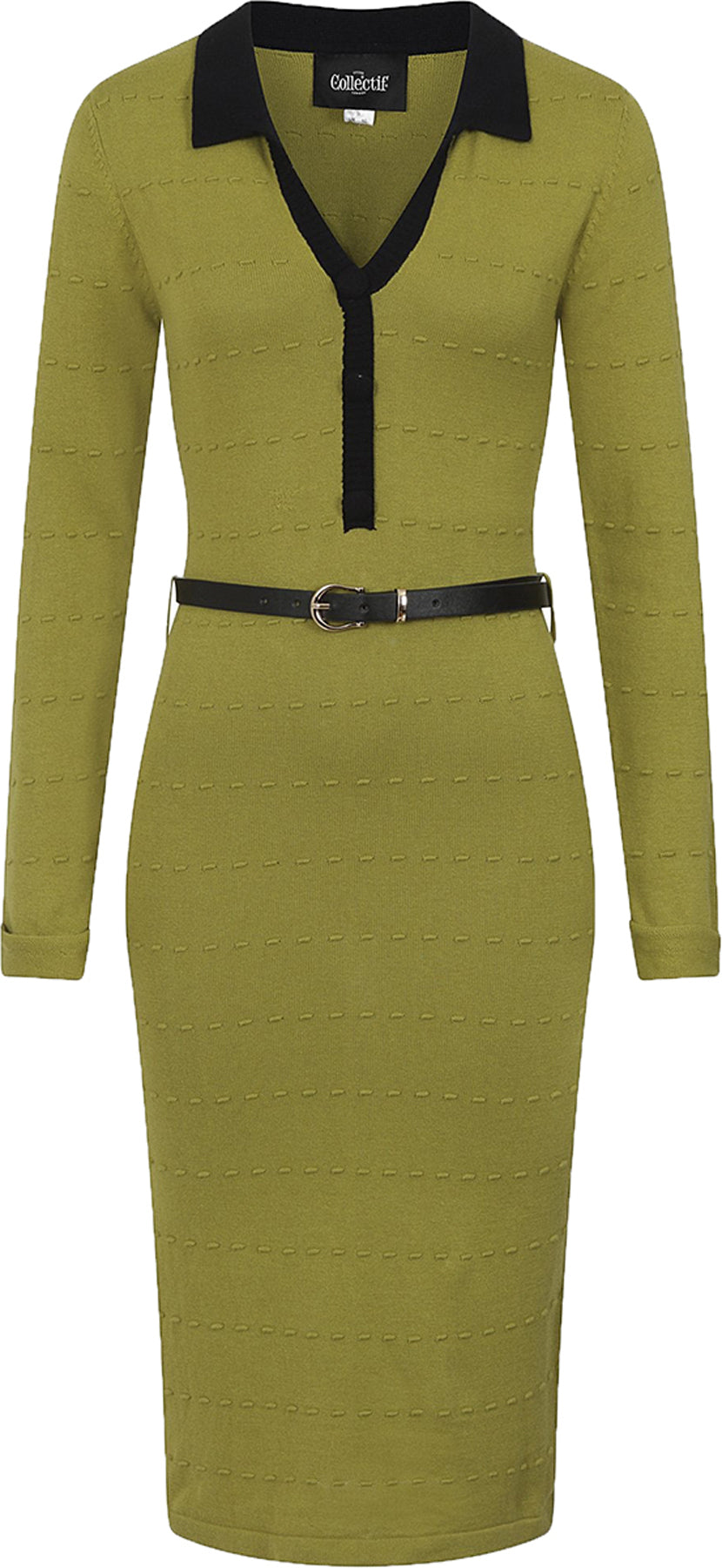 Collectif_LORELEI_Vintage_KNITTED_Strick_Langarm_V-Neck_PENCIL_DRESS_Bleistiftkleid_killer_kirsche