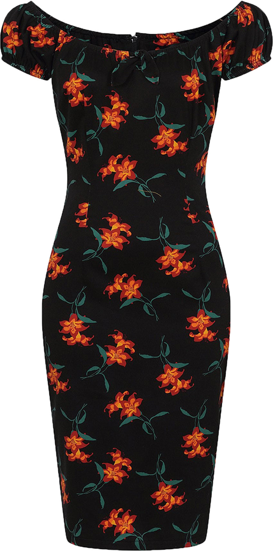Collectif_LORENA_Vintage_MIDNIGHT_LILY_Floral_Bow_PENCIL_DRESS_Bleistiftkleid_killer_kirschejcjguufSyWMXN