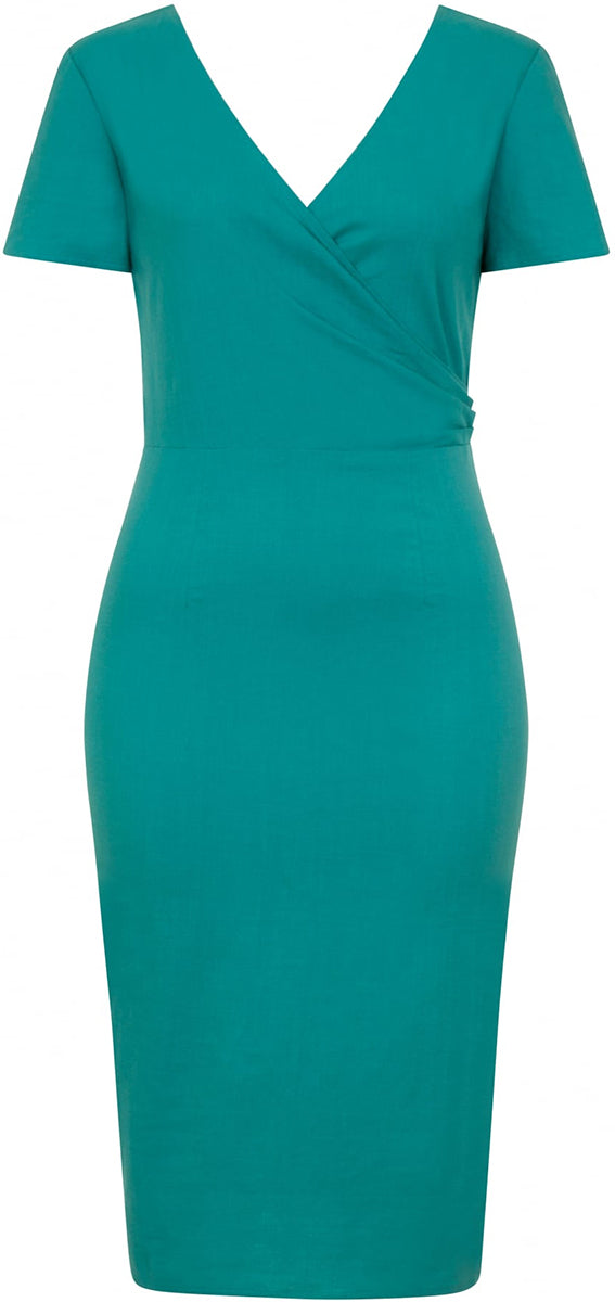 Collectif_MARIA_50s_PLAIN_Vintage_V-Neck_PENCIL_DRESS_Kurzarm_Kleid-2y4Mq0V08RH5v9