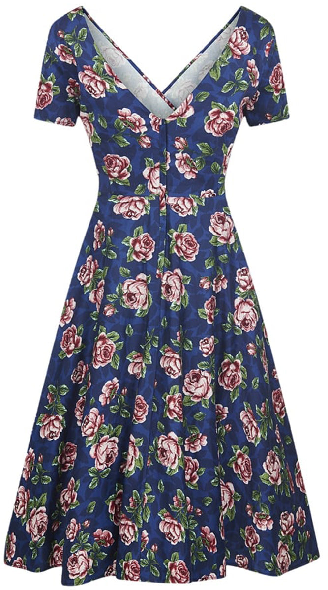 Collectif_MARIA_Vintage_Blueten_BLOOM_Rosen_Floral_V-Neck_SWING_Dress_Kleid-3