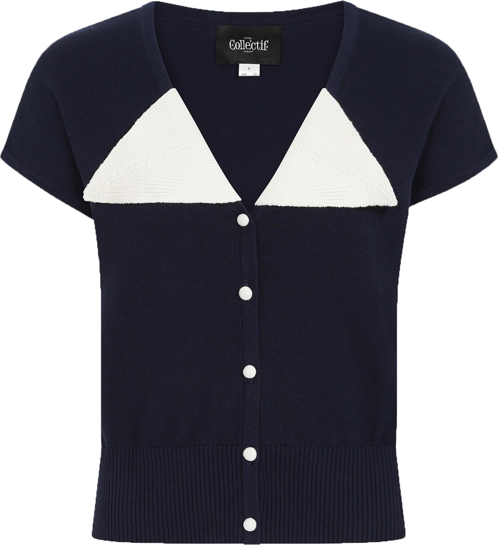 Collectif_MARTA_Vintage_TWO-TONE_Kurzarm_50s_V-NECK_CARDIGAN_Stickjacke_Navy_Killer_Kirsche-185L22x9jOSNAJ