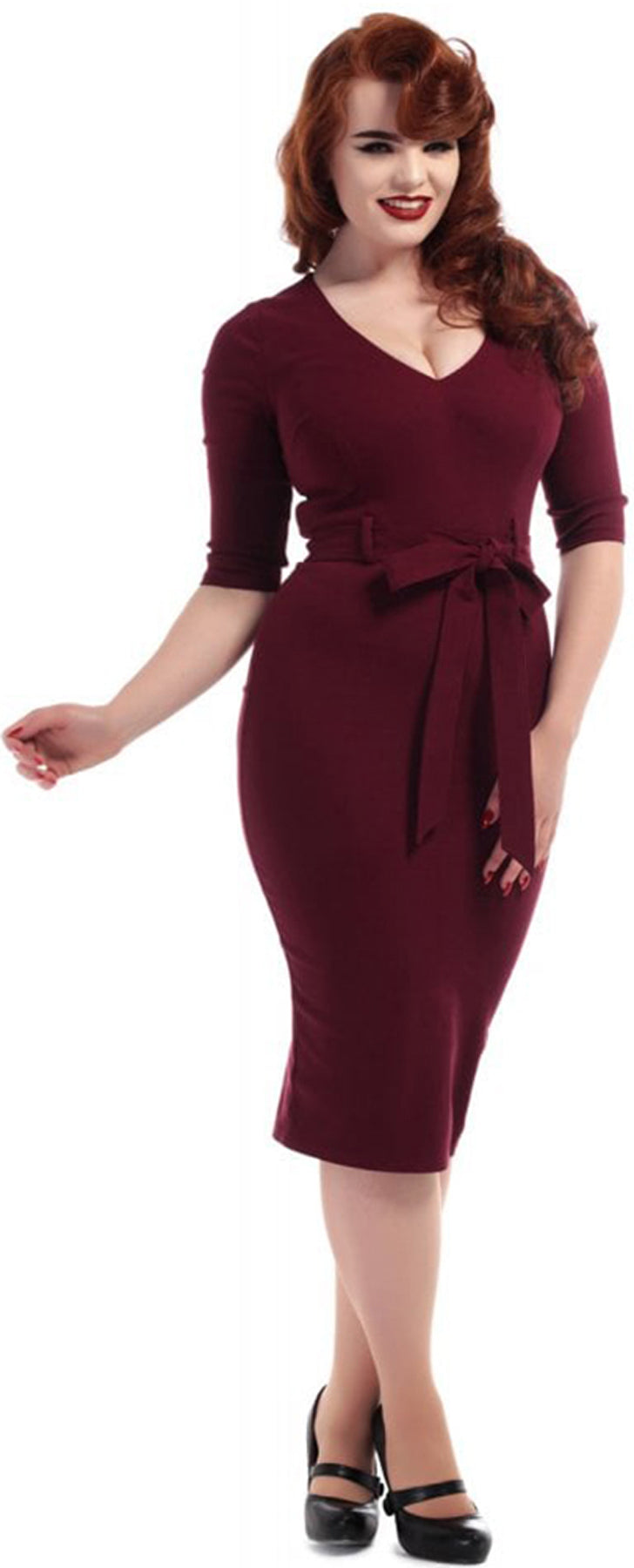 Collectif_MEADOW_Vintage_V-NECK_Bleistiftkleid_PENCIL_Dress_Rot_killer_kirschecslViuq9FvARE