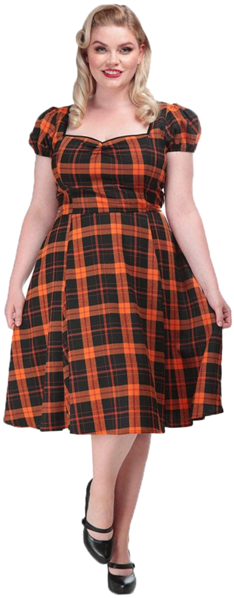 Collectif_MIMI_50s_PUMPKIN_CHECK_Tartan_Karo_Sweetheart_SWING_DRESS_Kleid-1