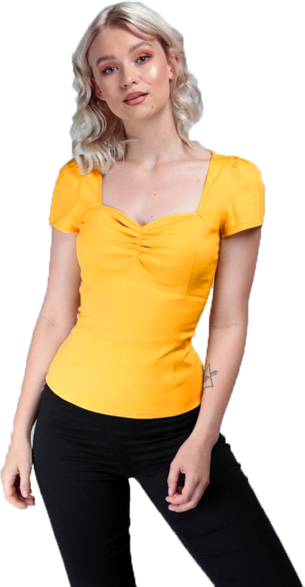 Collectif_MIMI_Vintage_PLAIN_Sweetheart_KURZARM_Bluse_SHIRT_Top_Gelb-1
