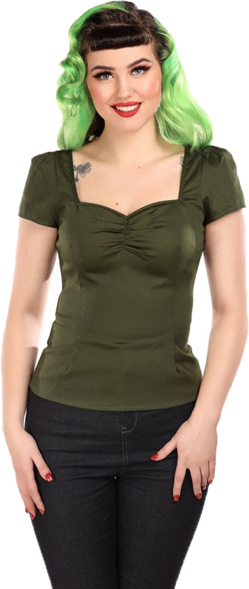 Collectif_MIMI_Vintage_PLAIN_Sweetheart_KURZARM_Bluse_SHIRT_Top_Olivgruen-1OPKFi6qKZbqlz