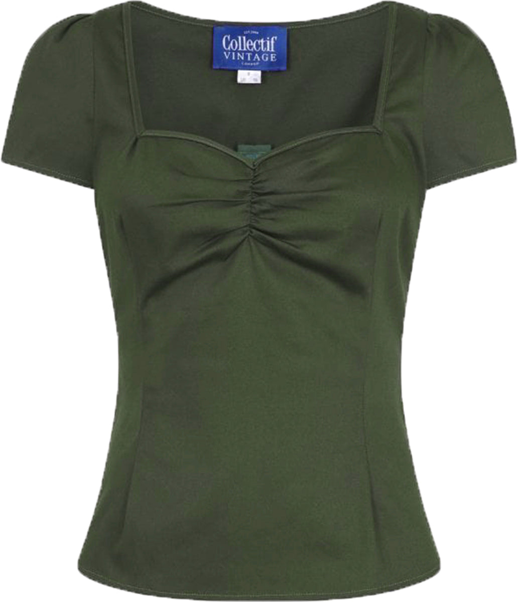 Collectif_MIMI_Vintage_PLAIN_Sweetheart_KURZARM_Bluse_SHIRT_Top_Olivgruen-23xJs6mEE9aGtr