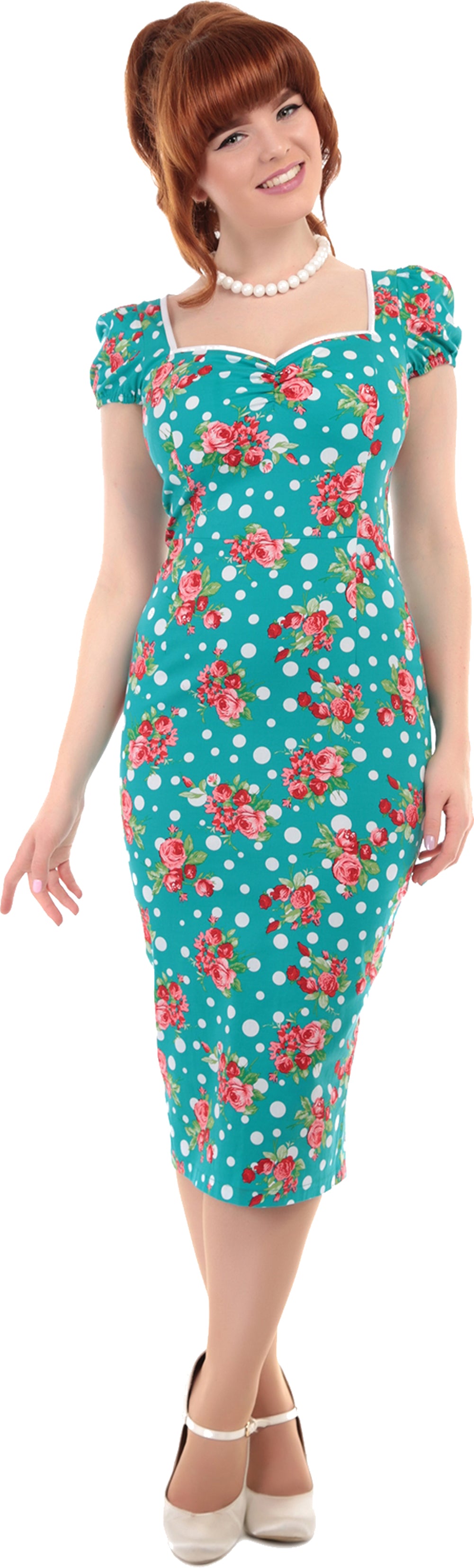Collectif_MIMI_Vintage_POLKA_DOTS_Floral_Rosen_Pin_Up_PENCIL_DRESS_Kleidid7WH17JxGvtf