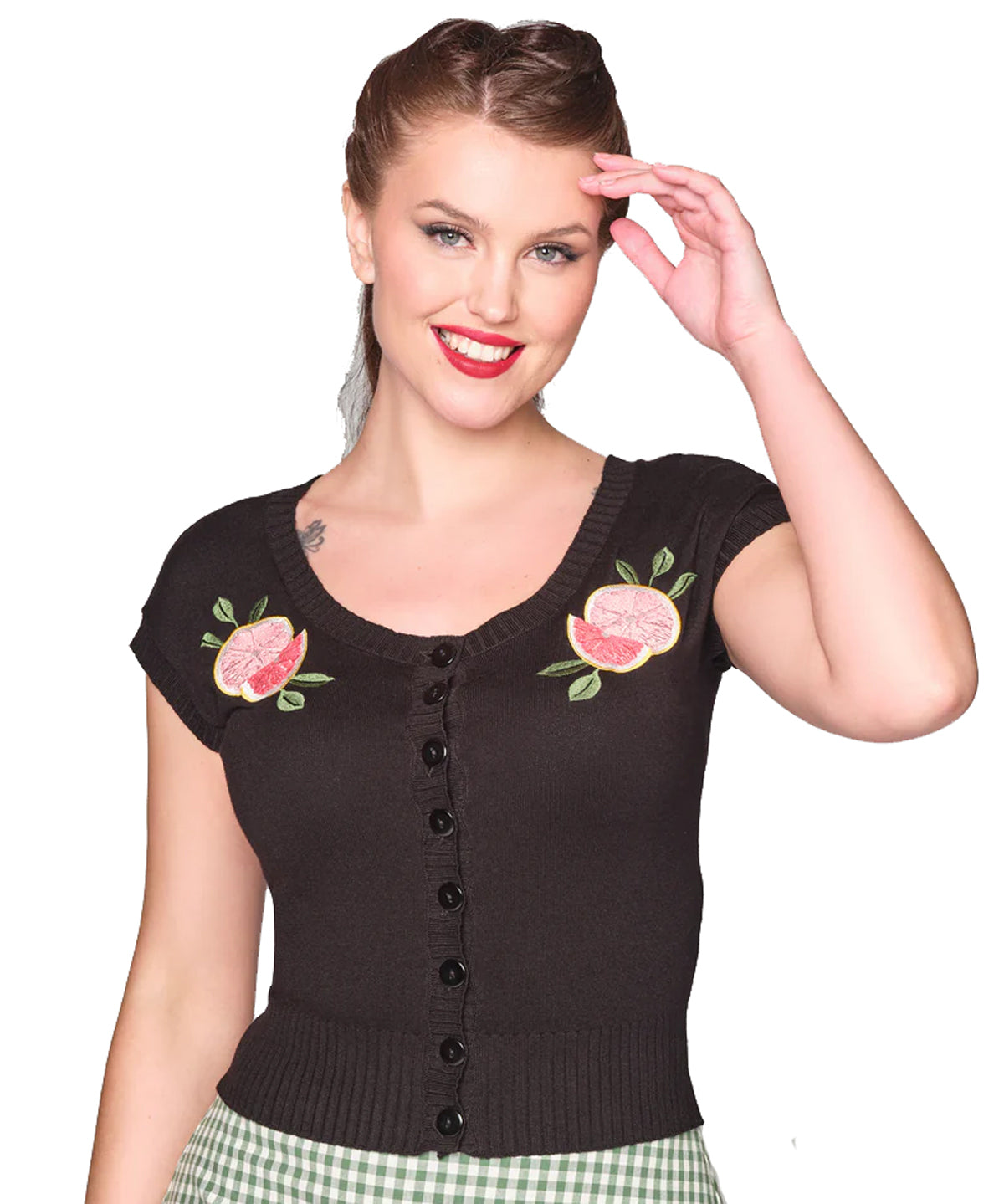 Collectif_MINNIE_GRAPEFRUIT_Paradise_Vintage_Kurzarm_CARDIGAN_Strickjacke_-_Schwarz-1