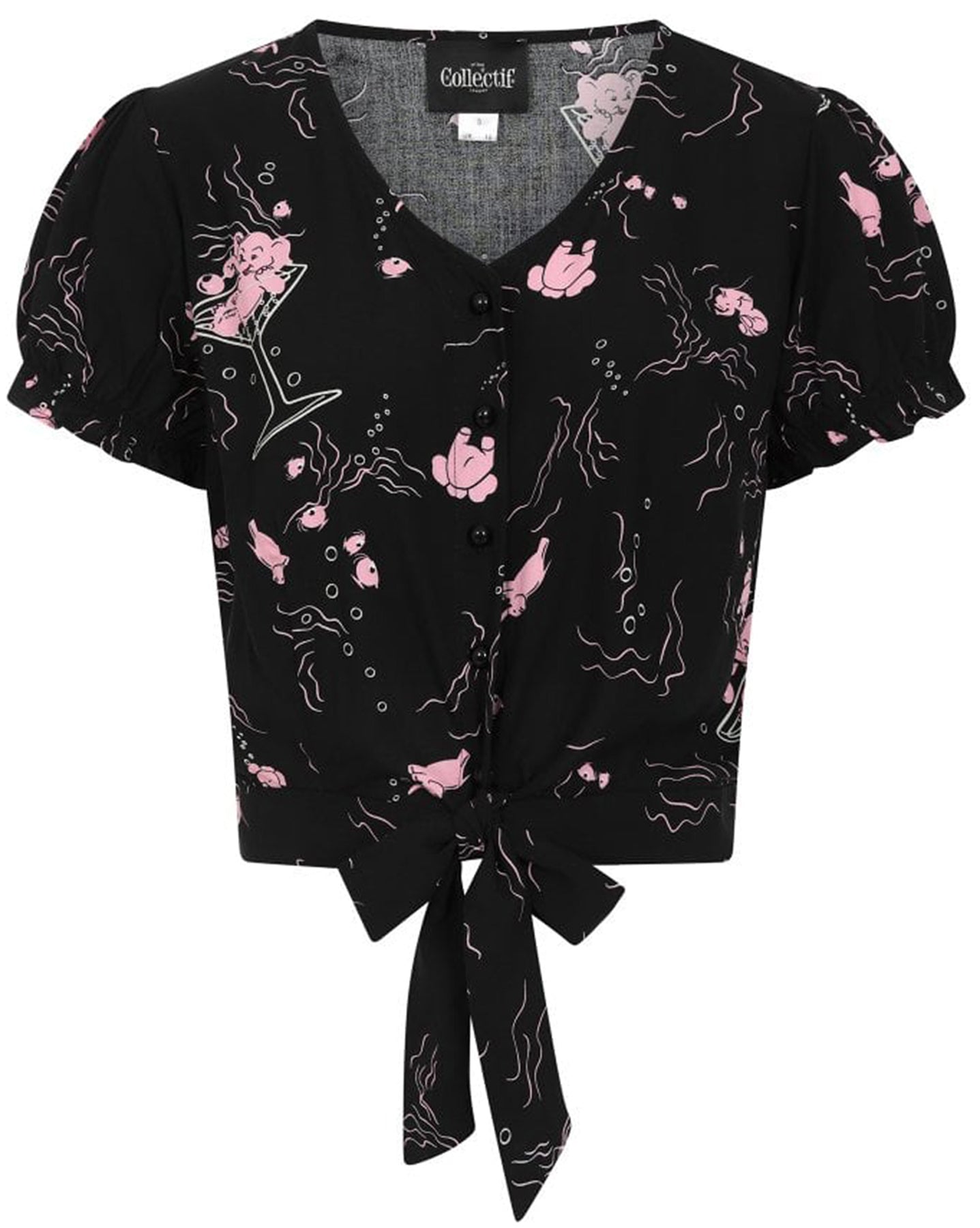 Collectif_MISTY_50s_TIPSY_ELEPHANTS_Retro_V-NECK_Kurzarm_BLOUSE_Bluse_killer_kirsche