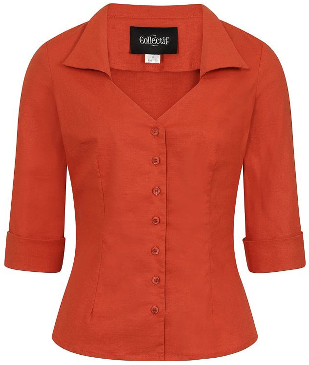 Collectif_MONA_Plain_BUTTON_UP_Dreiviertelarm_Collar_HEMDBLUSE_Shirt_Orange02mtxebSDNLsL9U