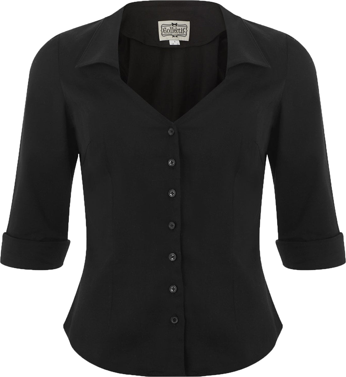Collectif_MONA_Plain_BUTTON_UP_Dreiviertelarm_Collar_HEMDBLUSE_Shirt_Schwarz-2