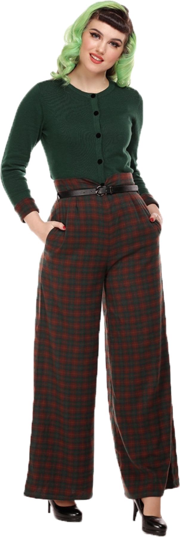 Collectif_MONET_WOODLAND_PINE_CHECK_Retro_High_Waist_MARLENEHOSE_Trousers_Killer_Kirsche-1