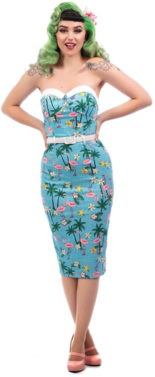 Collectif_MONICA_Tropical_Flower_FLAMINGO_Palm_Wiggle_Pencil_Dress_KLEID-1
