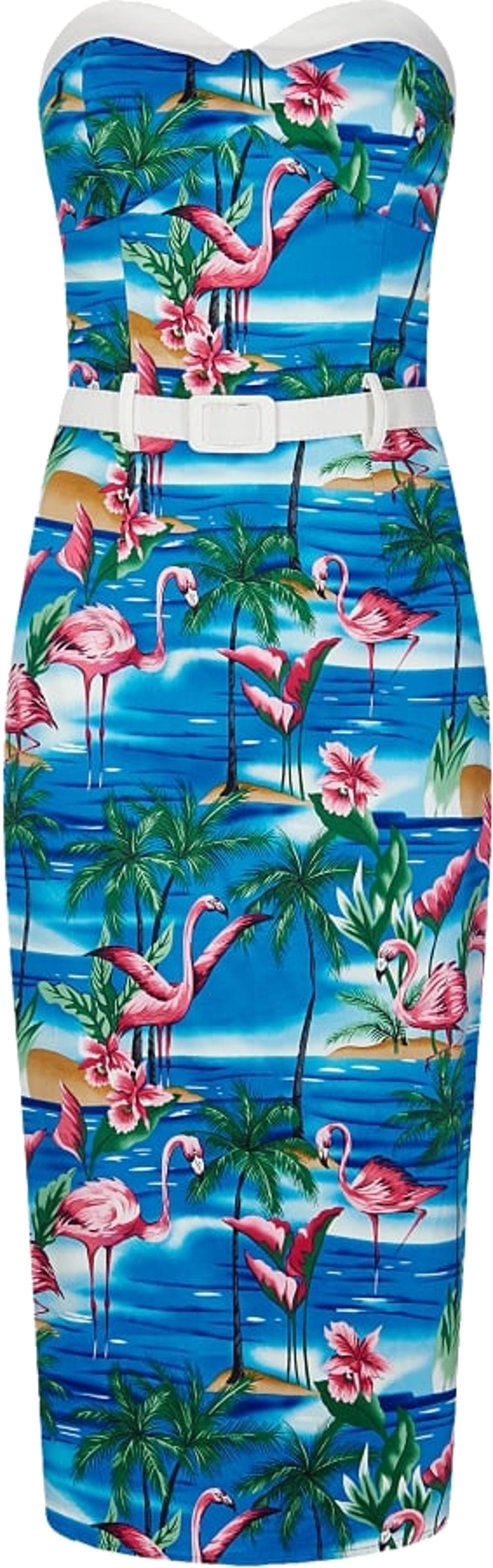 Collectif_MONICA_Tropical_Vintage_FLAMINGO_Wiggle_Pencil_Dress_KLEID
