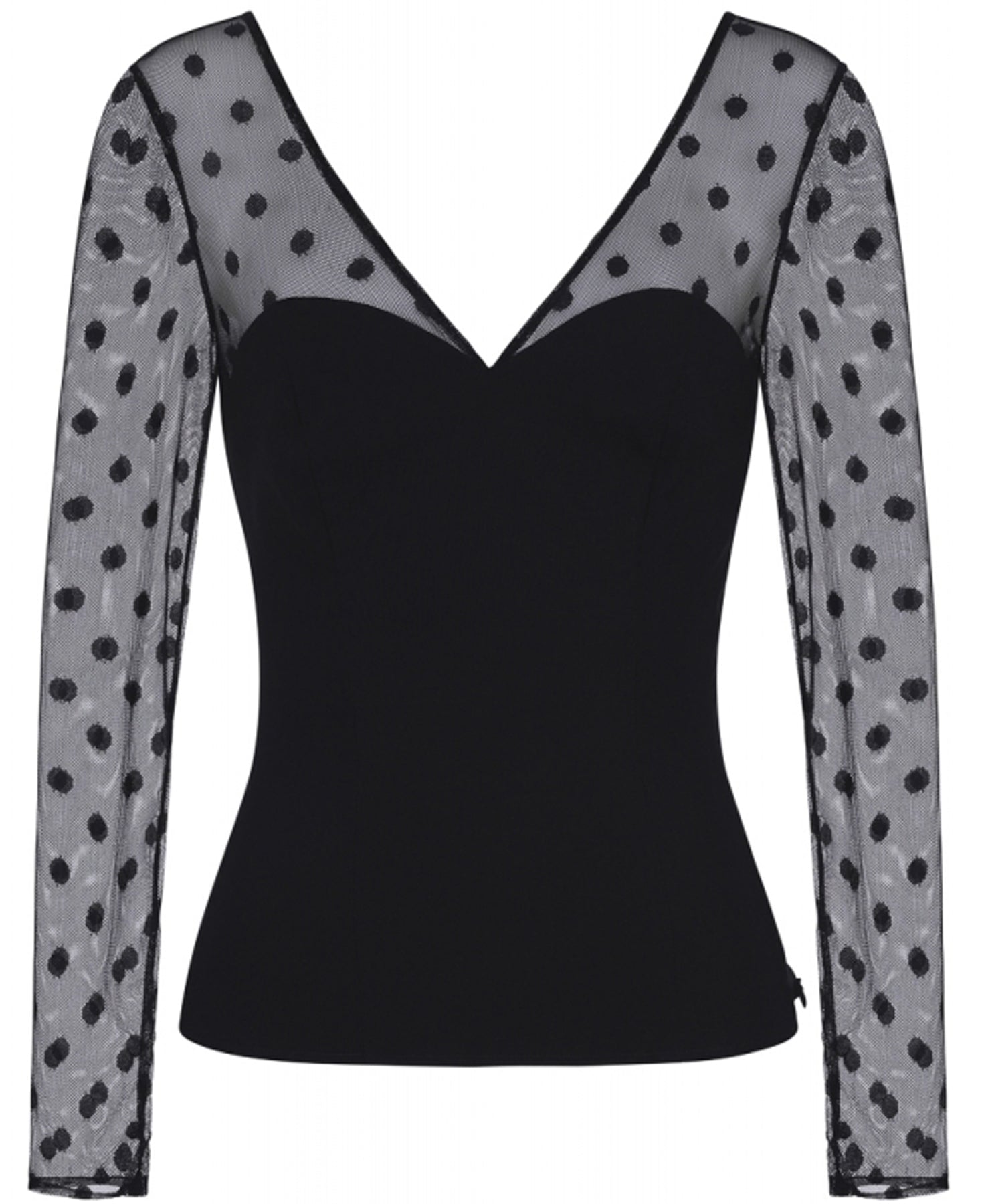 Collectif_NELLA_50s_Retro_POLKA_DOT_Mesh_V-NECK_Langarm_Bluse_SHIRT_Oberteil_killer_kirsche_2