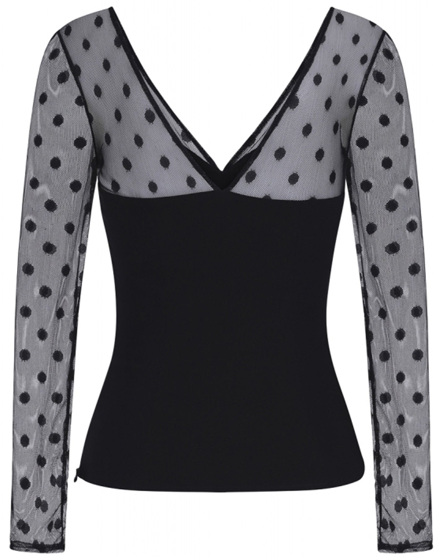 Collectif_NELLA_50s_Retro_POLKA_DOT_Mesh_V-NECK_Langarm_Bluse_SHIRT_Oberteil_killer_kirsche_3