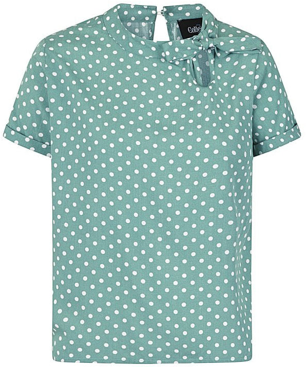 Collectif_NICOLA_Vintage_POLKA_DOT_Punkte_Peephole_KURZARM_Bluse_Shirt_Gruen_killer_kirsche_1bCf459EfwSF7X