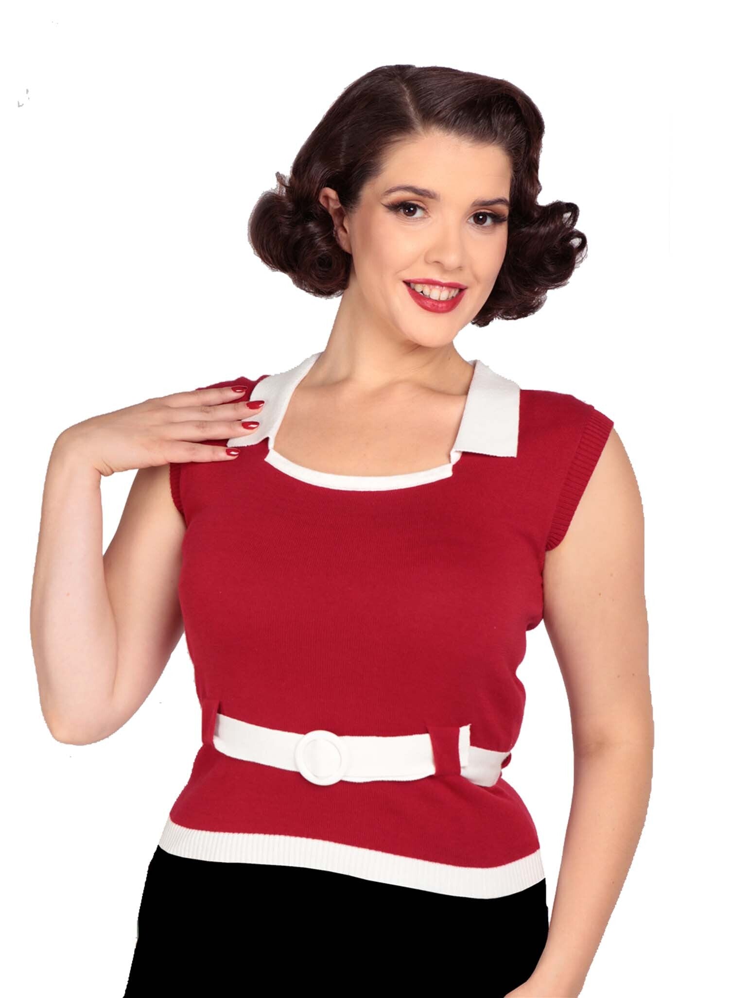 Collectif_NORMI_KNITTED_Vintage_Kurzarm_50s_Contrast_JUMPER_Shirt_Rot-1