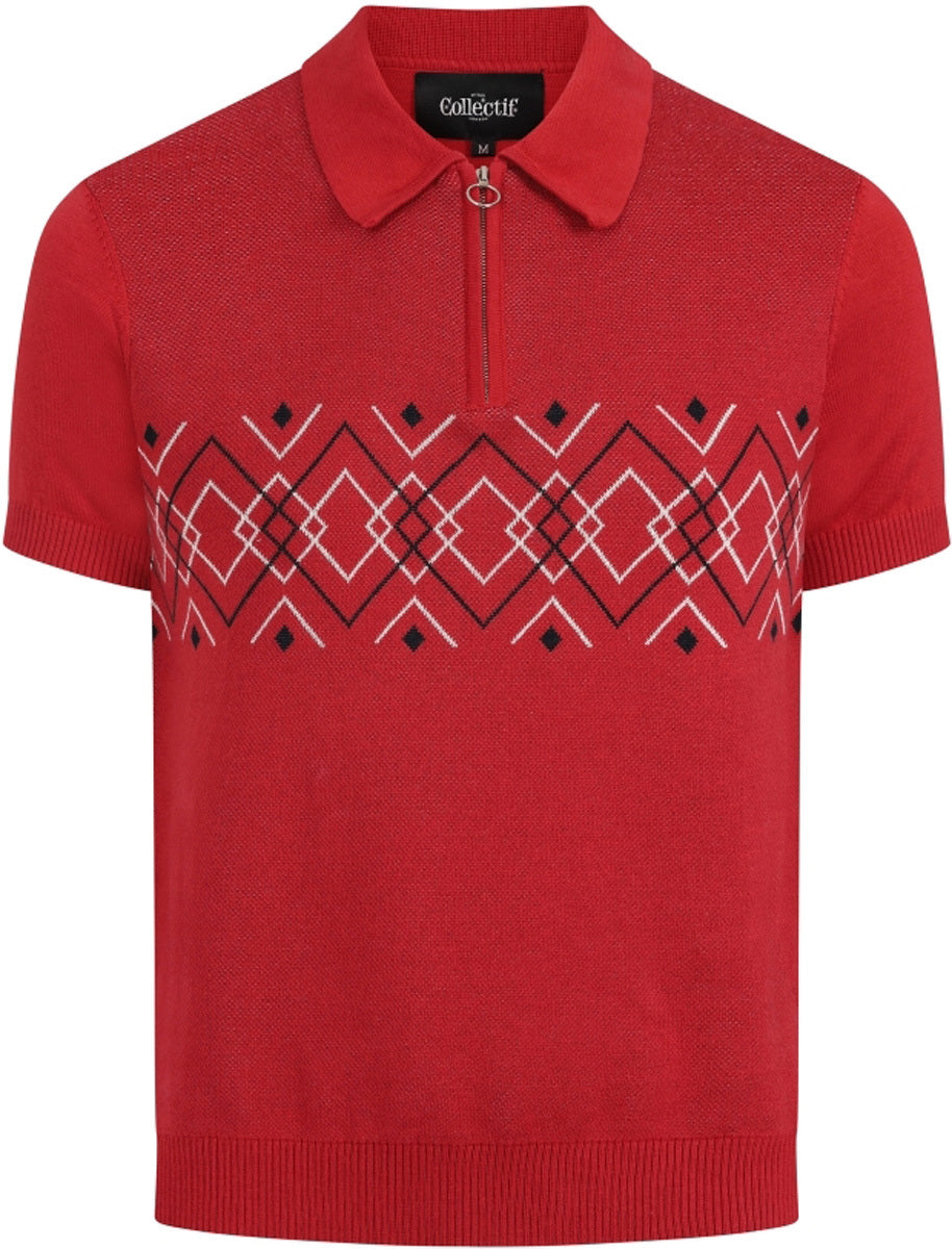 Collectif_PABLO_HARLEQUIN_KNITTED_ZIP_POLO_TOP_Vintage_ARGYLE_Knitted_Kurzarm_POLO_SHIRT_killer_kirsche_11cOQ7A86HKrG6