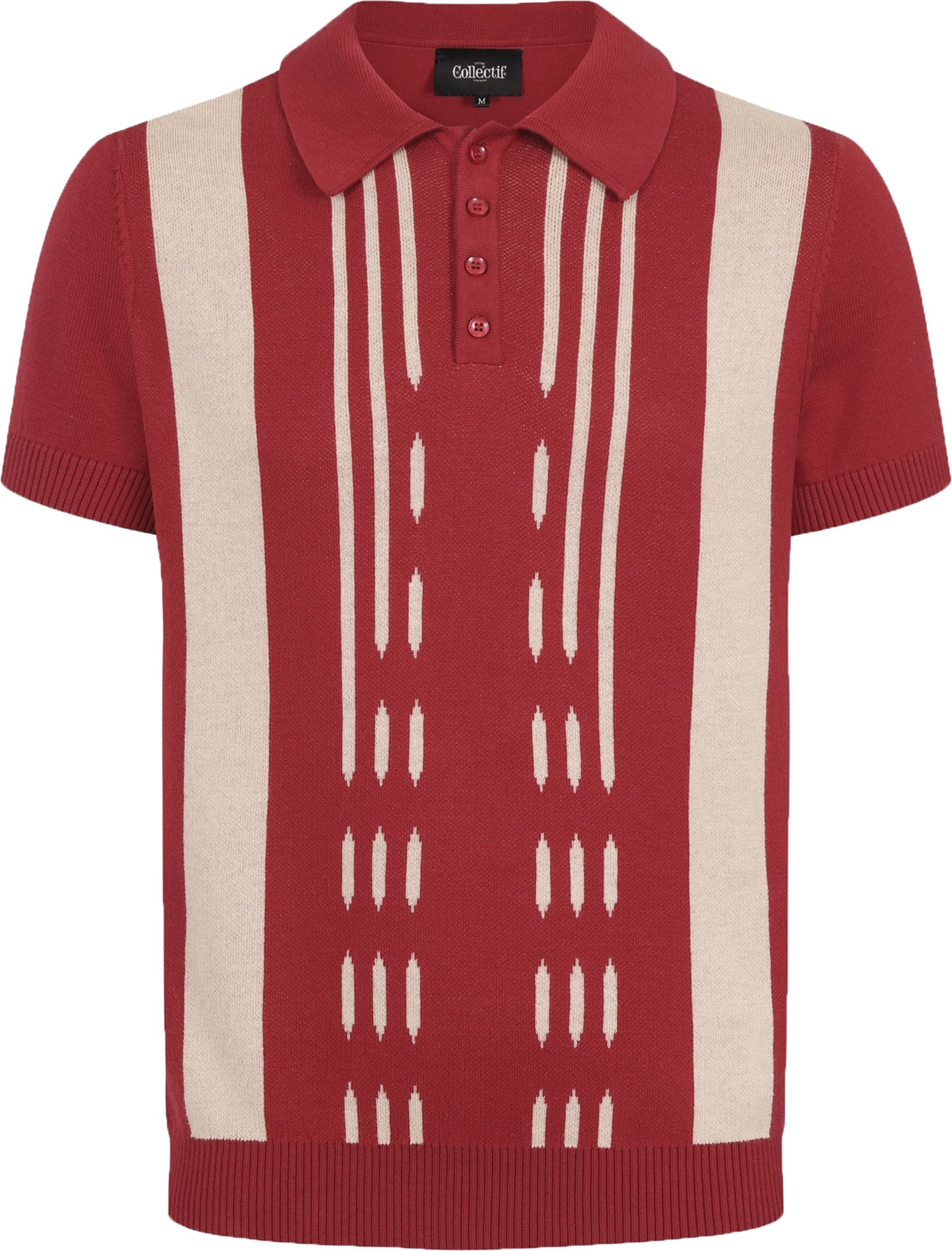 Collectif_PABLO_KENTISH_Knitted_STREIFEN_Kurzarm_Vintage_POLO_SHIRT_Rot_Killer_Kirsche-1