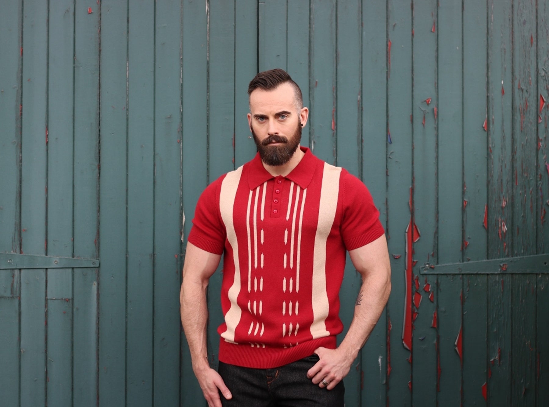 Collectif_PABLO_KENTISH_Knitted_STREIFEN_Kurzarm_Vintage_POLO_SHIRT_Rot_killer_kirsche_7qWeyZK407sSop