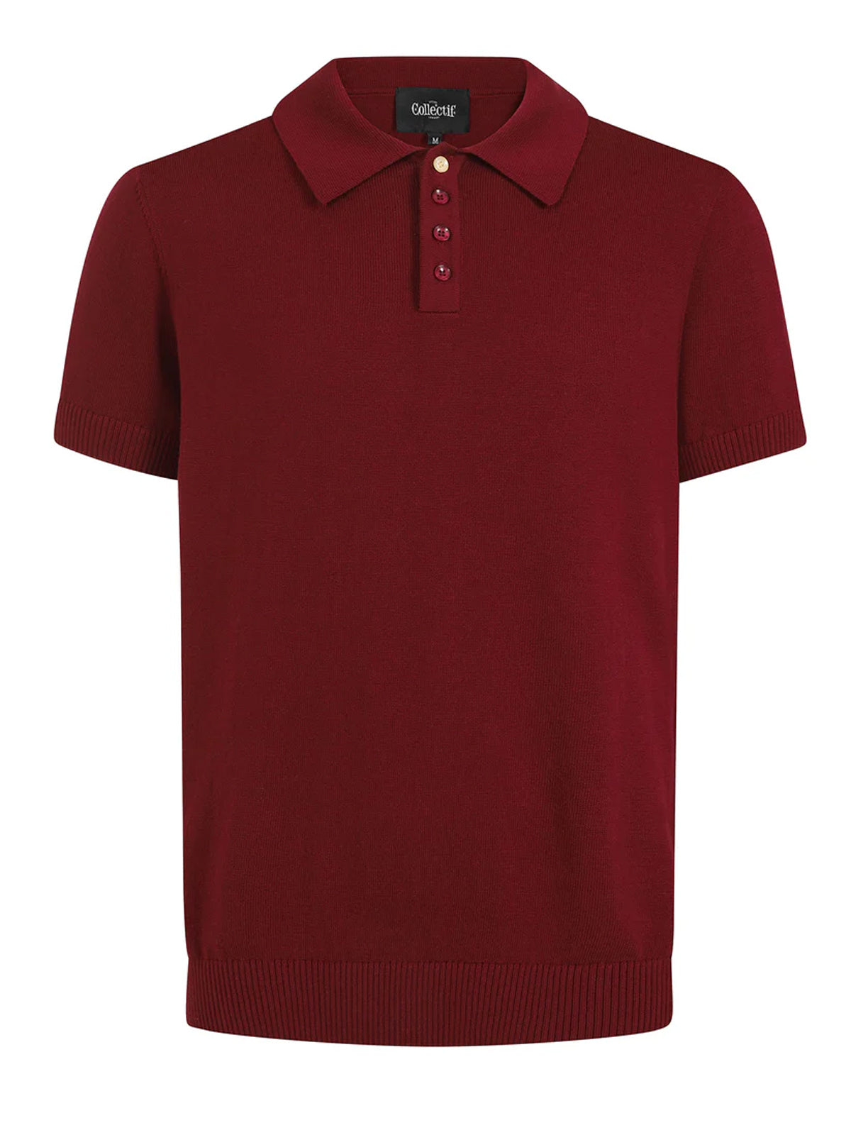 Collectif_PABLO_PLAIN_Vintage_Knitted_Kurzarm_POLO_SHIRT_Jumper_-_Weinrot-2