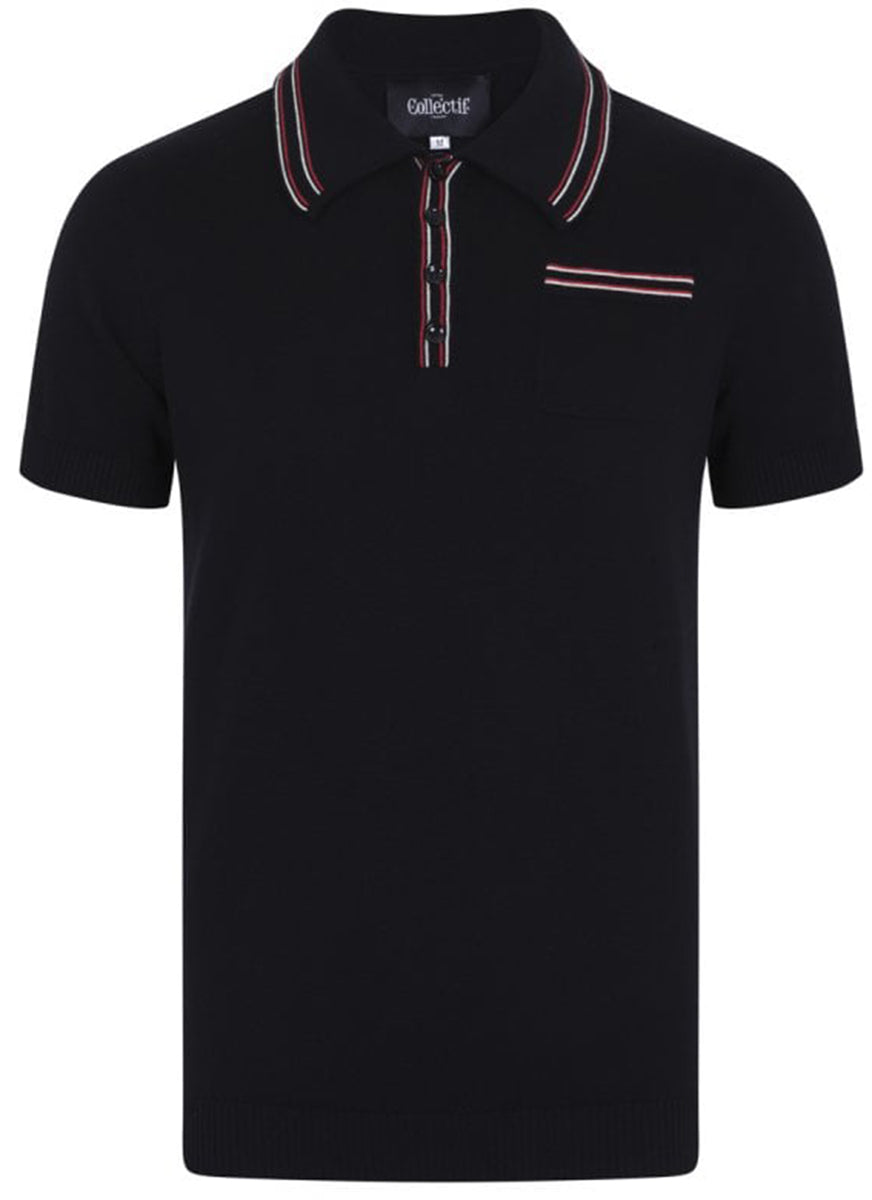 Collectif_PABLO_Vintage_PLAIN_Stripe_Knitted_Kurzarm_POLO_SHIRT_Schwarz-21bmng1F1UbZZ1