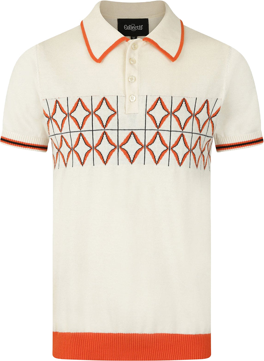 Collectif_PERU_Vintage_50s_DIAMOND_Knit_Kurzarm_POLO_SHIRT_Oberteil_Creme-2