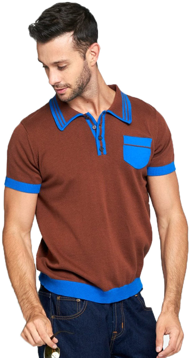 Collectif_PERU_Vintage_STREIFEN_Feinstrick_Kurzarm_POLO_SHIRT_Braun-Blau-1lg138eOWbE9dC
