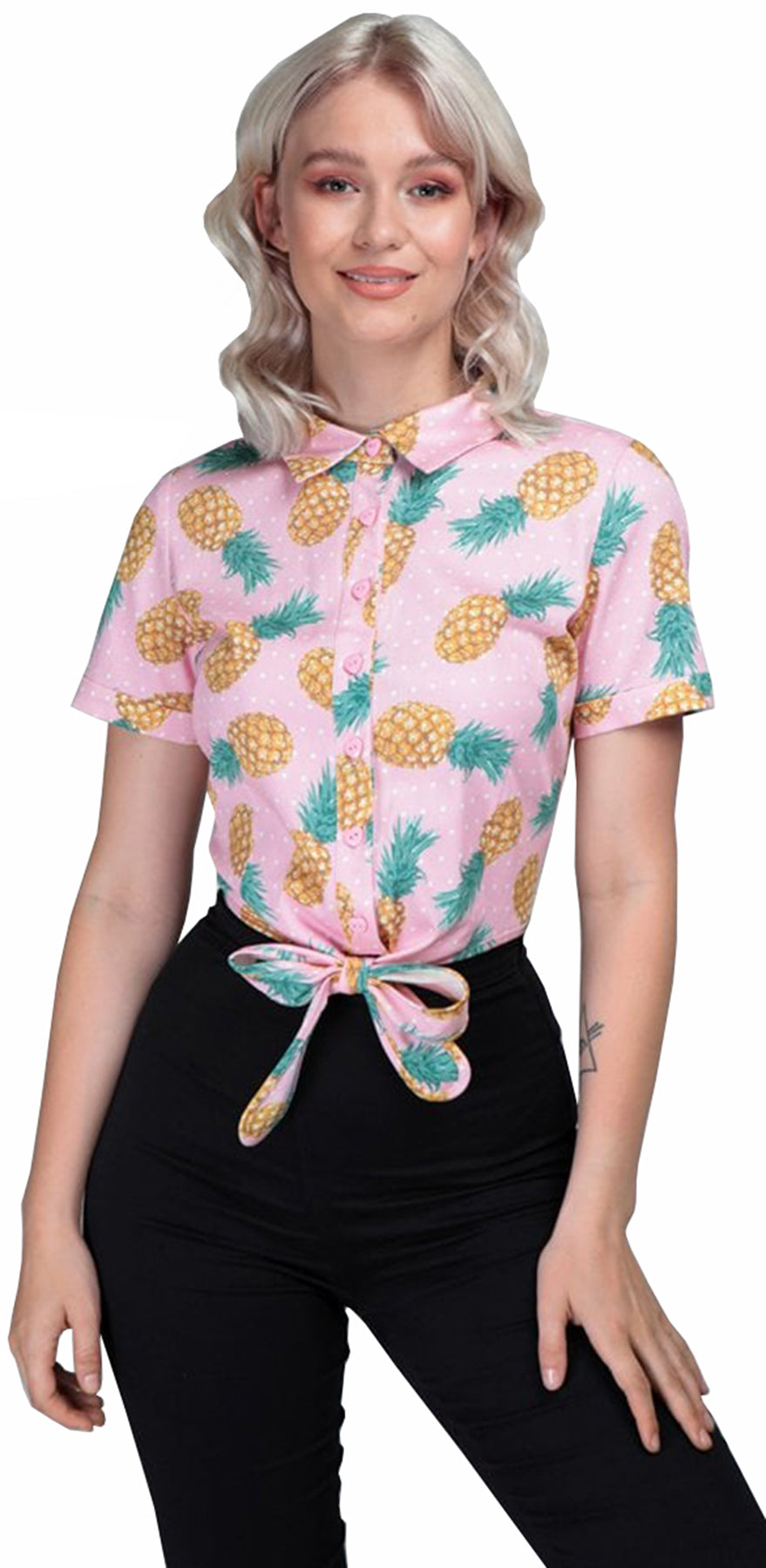 Collectif_SAHMMY_Polka_Dot_PINEAPPLE_Ananas_Tie_BLOUSE_Bluse_SHIRT_killer_kirsche