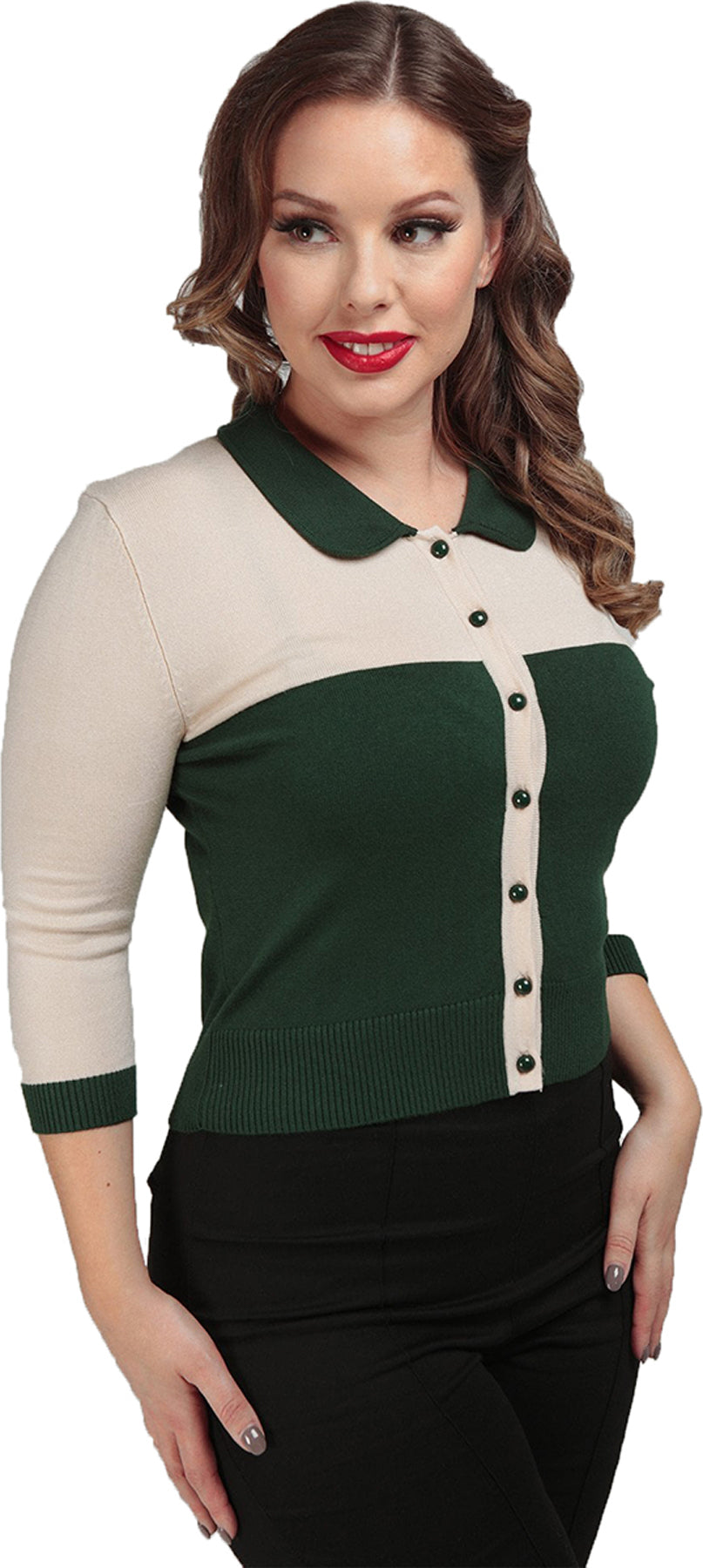 Collectif_SANDY-JANE_Vintage_TWO-TONE_Langarm_BOWLING_CARDIGAN_Strickjacke_killer_kirsche