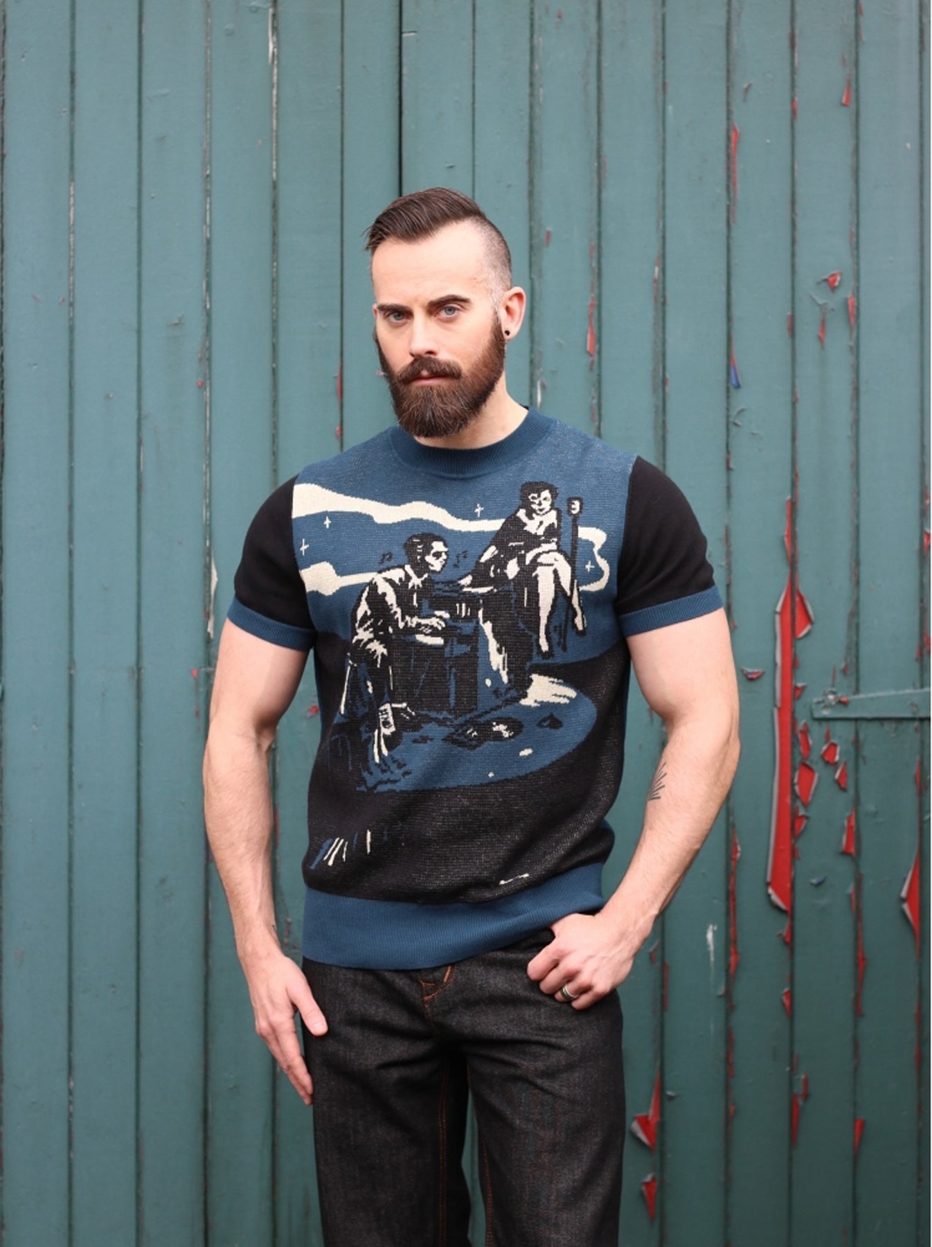 Collectif_SCOTT_BLUES_NIGHT_Vintage_KNITTED_Rundhals_MOTIV_50s_Kurzarm_SHIRT_killer_kirsche_3